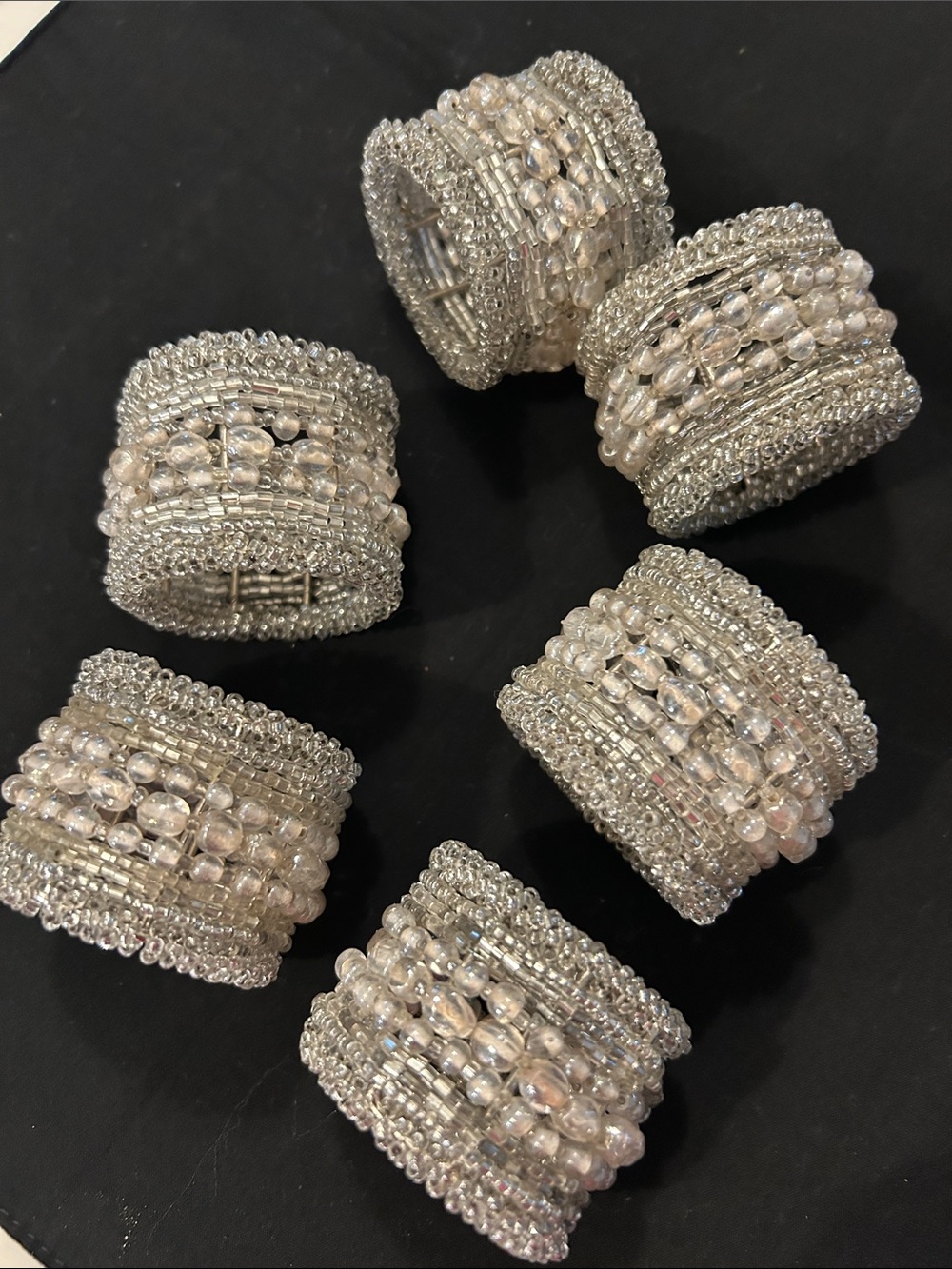 Silver Beaded Napkin Rings Elegant  - Sparkling Clear Beads